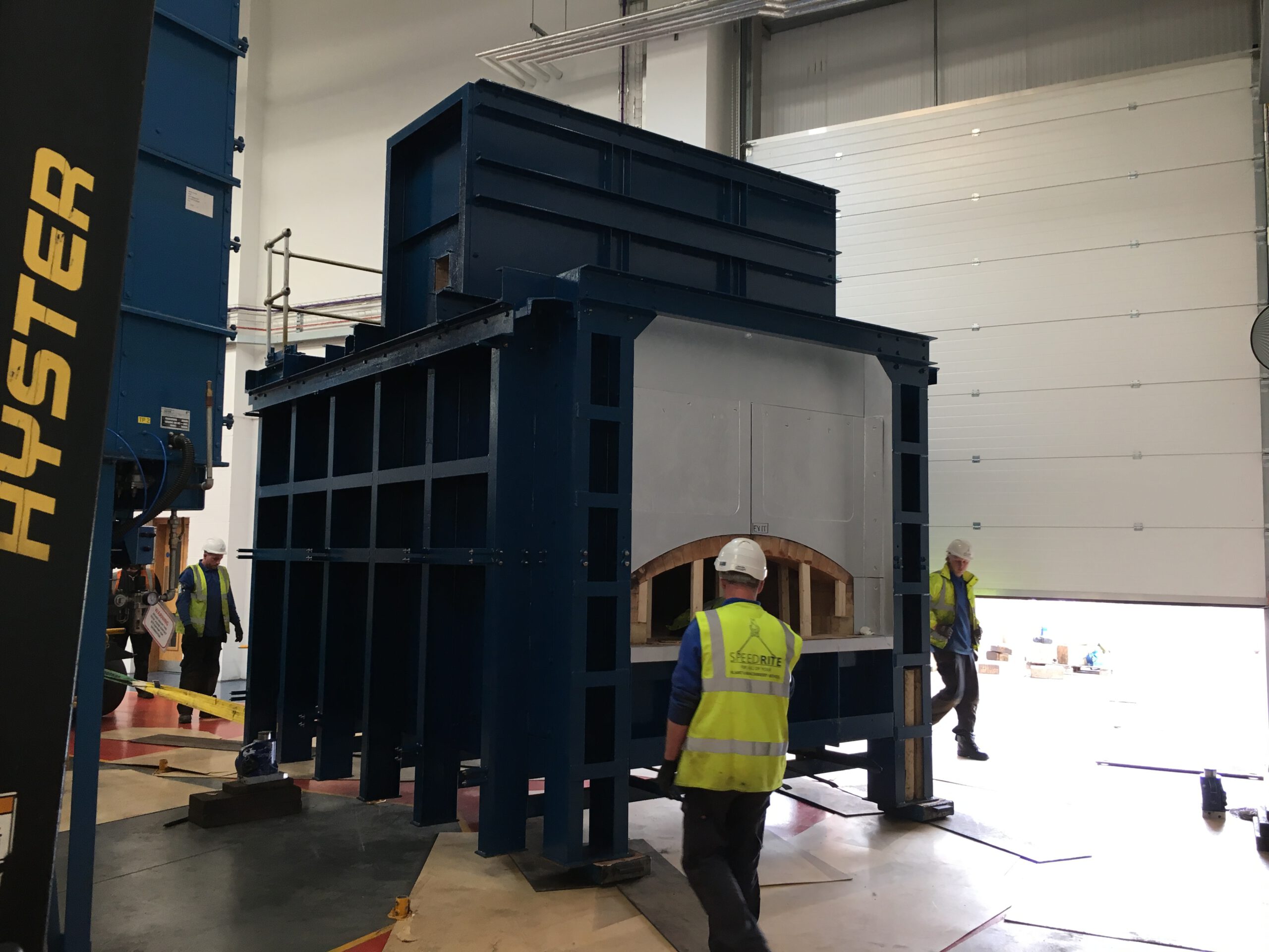 Furnace being rolled out of the factory.